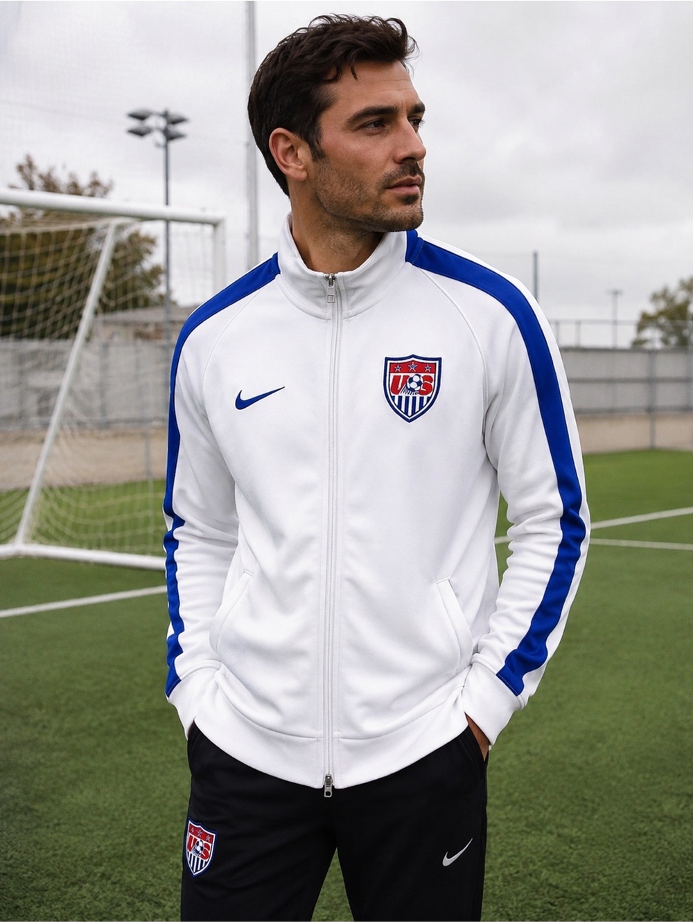 Nike USA Soccer Track Jacket Men’s Medium 2014 USMNT White Blue Full Zip